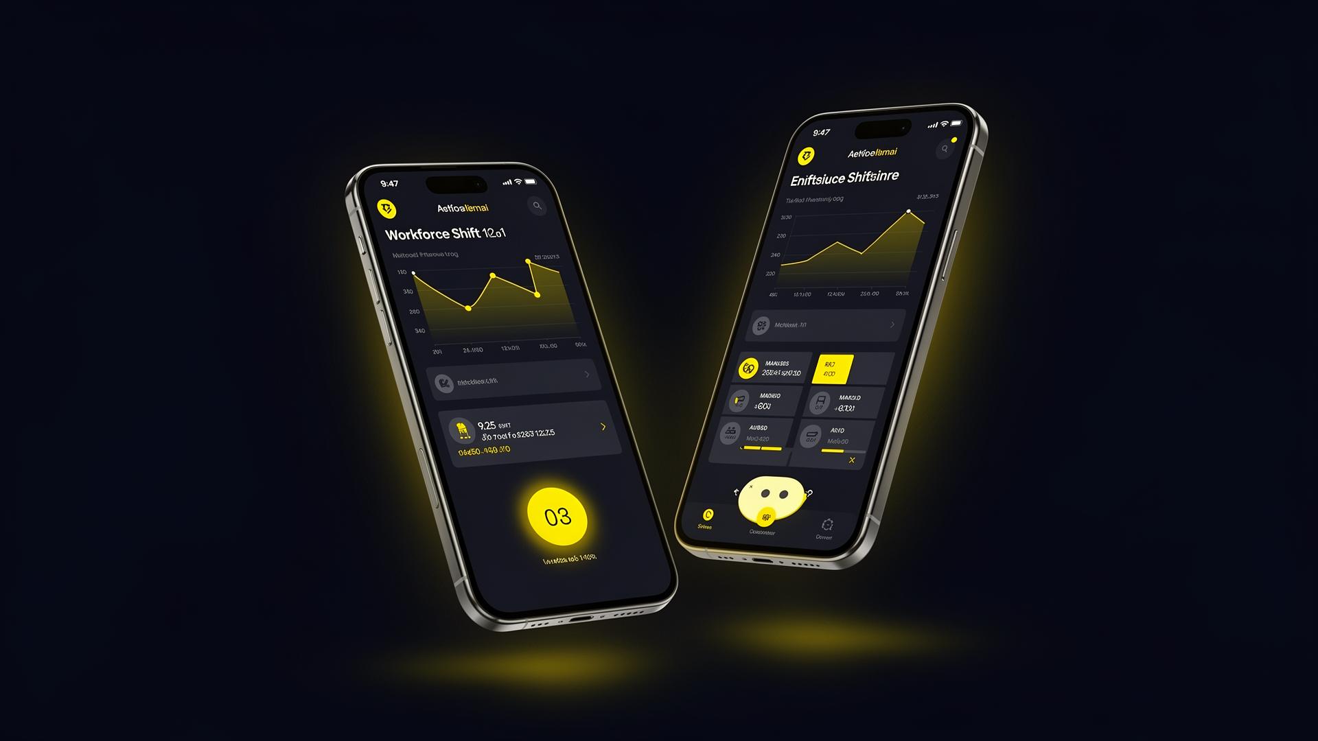 ShiftFlow mobile app showing dashboard and clock-in screens